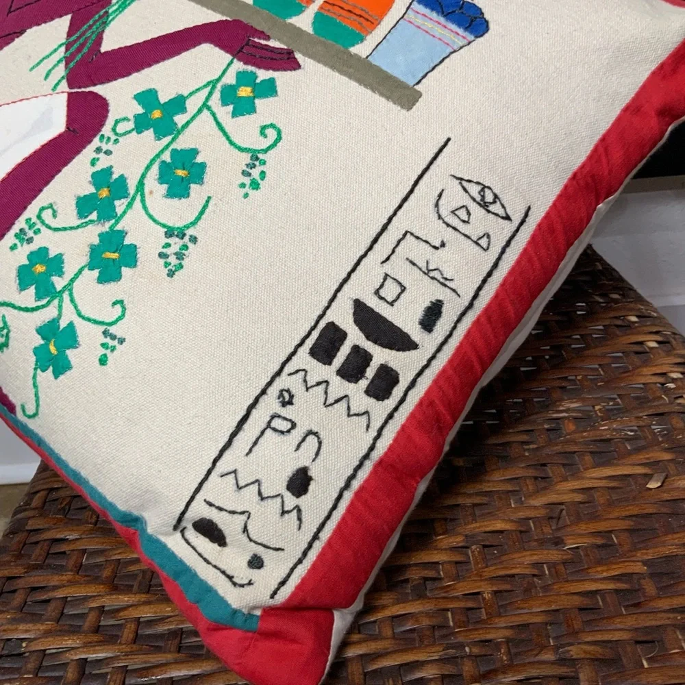 Vintage Egyptian Khayamiya Embroidered Textile Art. Sphinx art, handmade pillow.